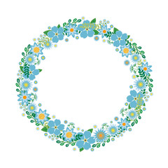 Handdrawn Spring Blue Flowers Round Cover Wreath Forget-me-nots 