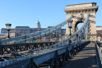 Budapest. Széchenyi chain bridge and National gallery