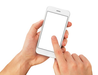Taping finger on smartphone template, blank screen