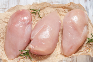 Raw chicken breast with rosemary