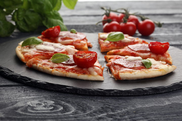 Hot true PEPPERONI ITALIAN PIZZA with salami and cheese. TOP VIE