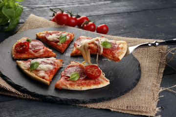Hot true PEPPERONI ITALIAN PIZZA with salami and cheese. TOP VIE
