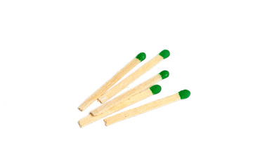 Matches isolated on white background. Closeup shot.