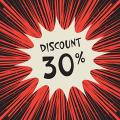 Comic explosion poster with text 30 percent discount