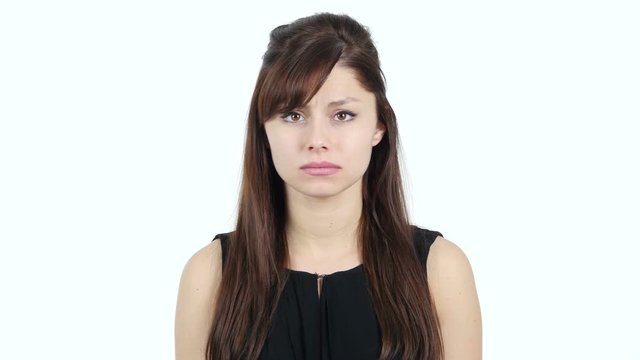 Portrait of Sad Girl, White Background