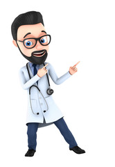 3d render illustration for advertising. Doctor a cheerful on a w