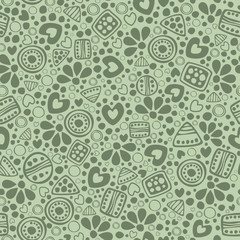 Seamless vector decorative hand drawn pattern. Blue ethnic endless background with ornamental decorative elements with traditional motives, tribal geometric figures, dots and flowers.