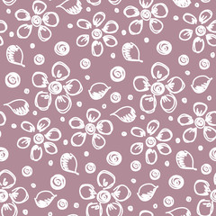 Seamless vector hand drawn floral pattern. background with flowers, leaves. Decorative cute graphic line drawing illustration Print for wrapping, background, fabric, decor, textile surface