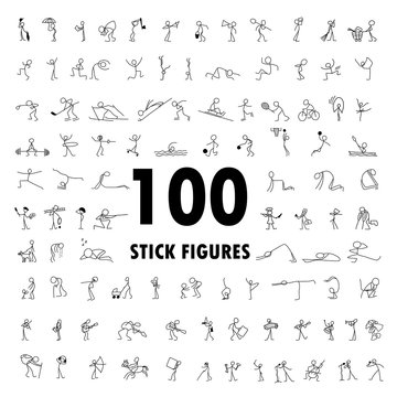 Cartoon icons set of 100 sketch little people stick figure