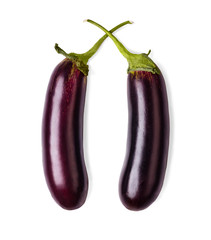 Two ripe fresh eggplants isolated on white background