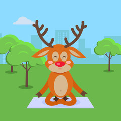 Yoga Exercises in City Park Cartoon Concept