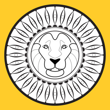 The muzzle of a lion, logo, images on the shield. Vector