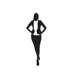 Fototapeta premium Business Woman Black Silhouette Standing Full Length Over White Background Vector Illustration
