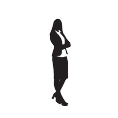 Obraz na płótnie Canvas Business Woman Black Silhouette Standing Full Length Over White Background Vector Illustration