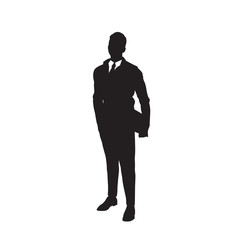 Business Man Black Silhouette Standing Full Length Over White Background Vector Illustration