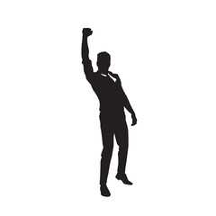 Business Man Black Silhouette Excited Hand Up Success Full Length Over White Background Vector Illustration