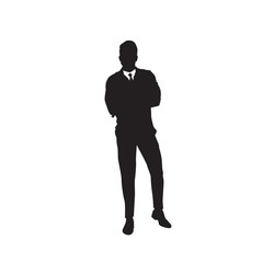 Business Man Black Silhouette Folded Hands Full Length Over White Background Vector Illustration