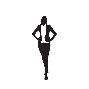Business Woman Black Silhouette Standing Full Length Over White Background Vector Illustration