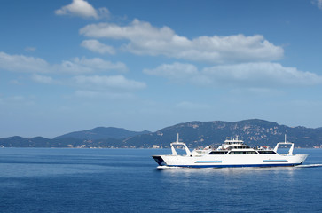 Fototapeta na wymiar ferry boat sailing near Corfu island Greece