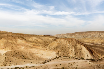 Majestic panorama of mountains in Negev desert under blue sky