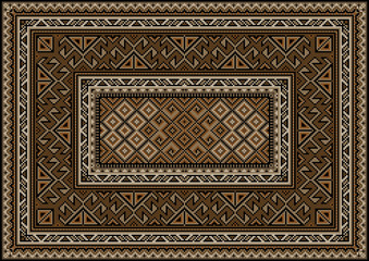 Vintage carpet with ethnic ornament in brown and beige shades
