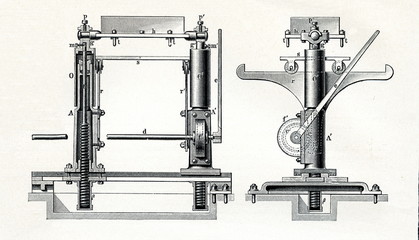 Foundry molding machine by Friedrich Dehne and George Woolnough (from Meyers Lexikon, 1895, 7/562/563)