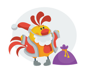 Rooster Bird in Santa s Cloth with Bag Presents