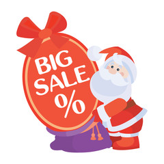 Christmas Sale Vector Icon. Santa with Poster