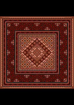 Luxurious vintage oriental carpet with ethnic ornament in red shades
