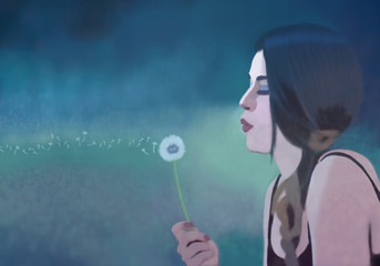 Young woman with Dandelion digital art