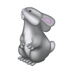 Cute gray rabbit on the white background.
