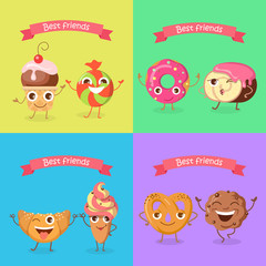 Smiling Characters. Set of Funny Sweets Flat Design.