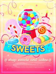 Sweets shop poster, vector illustration