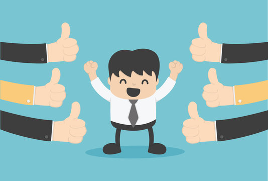 Vector illustration of a successful businessman  many hands thum