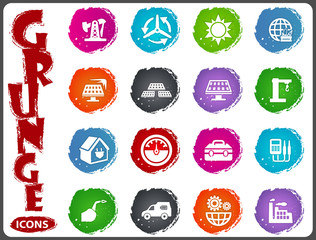 Alternative energy icons set in grunge style