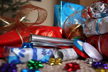 handmade presents with gift wrapping and ribbons