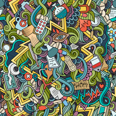 Cartoon cute doodles hand drawn Medical seamless pattern