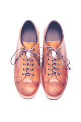 man leather brown shoes on white background.