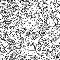 Cartoon cute doodles hand drawn Sport seamless pattern