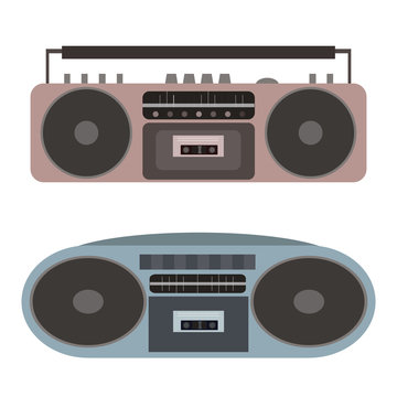 Vector set of flat cassette recorders. Vector element for your creativity