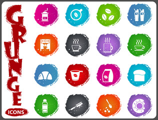 Cafe icon set in grunge style