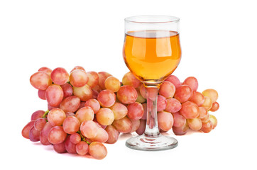 Pink grape and glass of white wine