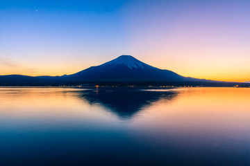 Mount Fuji Reflected in Lake at sunset