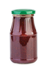 Glass jar with strawberry jam