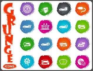 Car shop icons set in grunge style