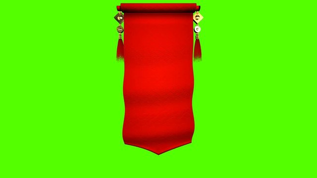 3D Chinese Scroll Opening On Green Screen