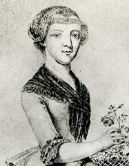 Fototapeta na wymiar Maria Anna Thekla Mozart, cousin of Mozart (self-portrait in pencil from 1777 or 1778) 