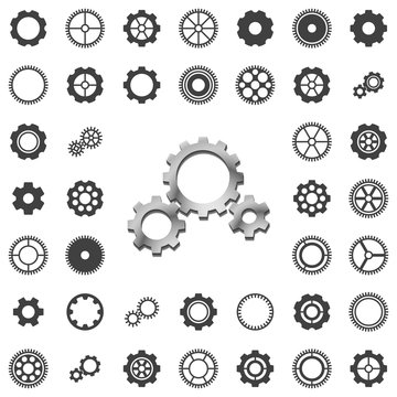Vector gears icons big set on white background.