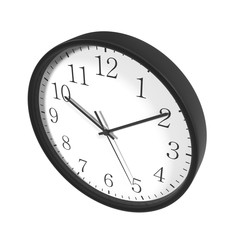 Round Black Office Clock on white. 3D illustration