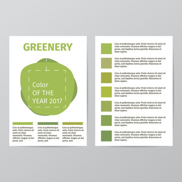 Color of the year 2017. Greenery beautiful trendy brochure template. Vector illustration